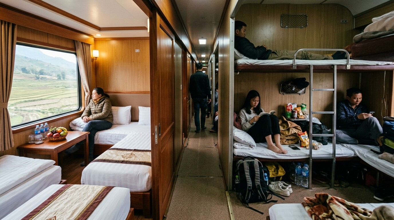ハノイ発サパ行き寝台列車：豪華 vs 標準の比較図解