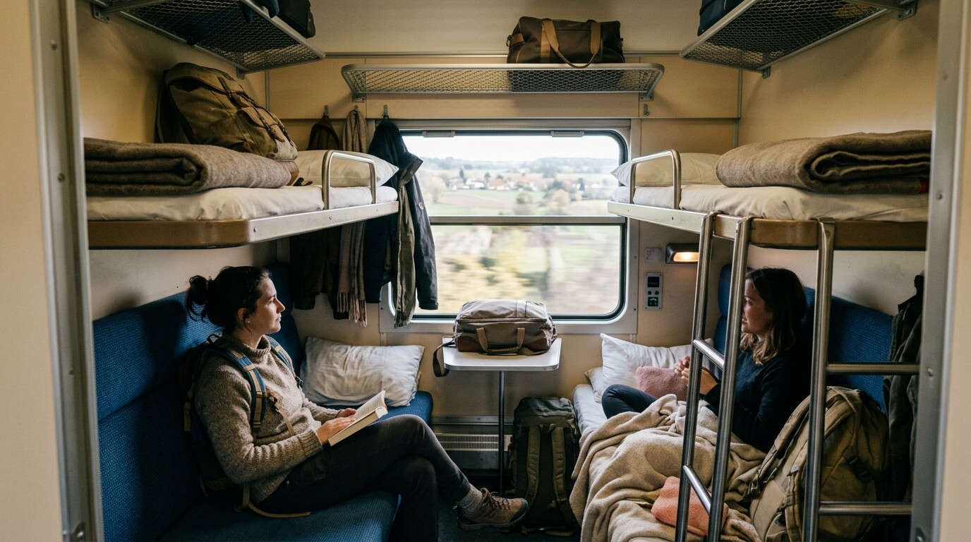 Photograph illustrating Inside the 4-Berth Cabin: Seats, Luggage