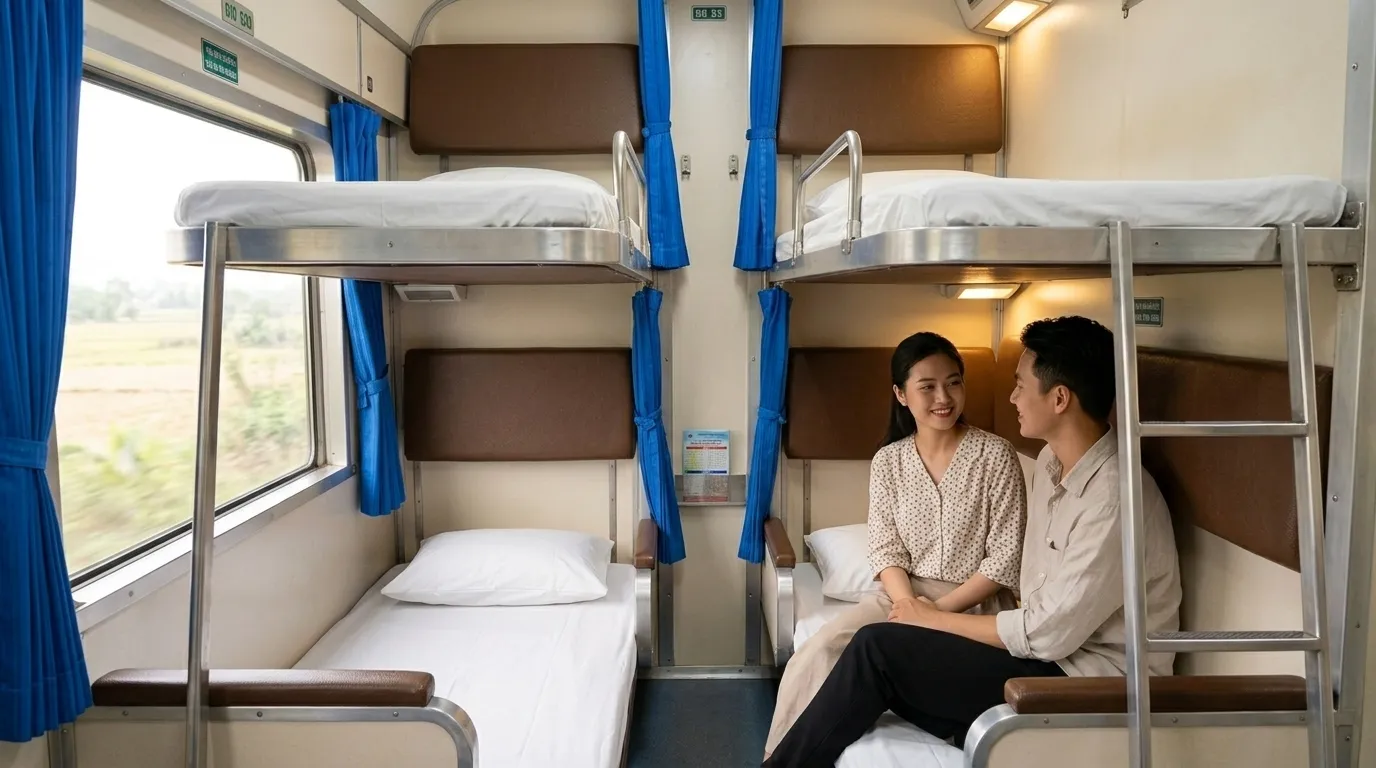A Vietnam Railways train on the Reunification Express route.
